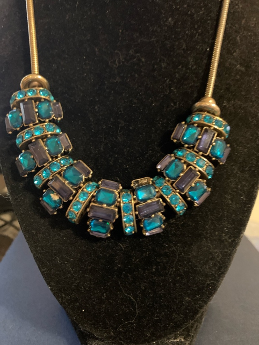 Statement Teal and Blue Crystal Necklace - Women's Jewelry